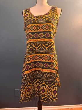 Xhilaration Yellow Tribal Print Mini Dress with Pink & Black Accents
